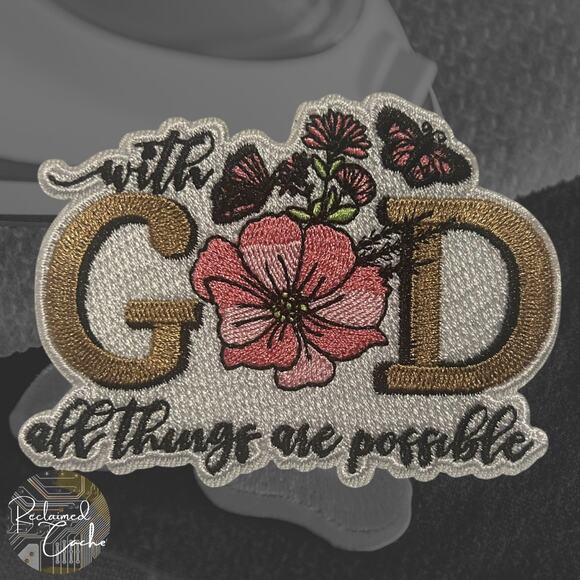 With God All Things Iron On Patch - Picture 1 of 3